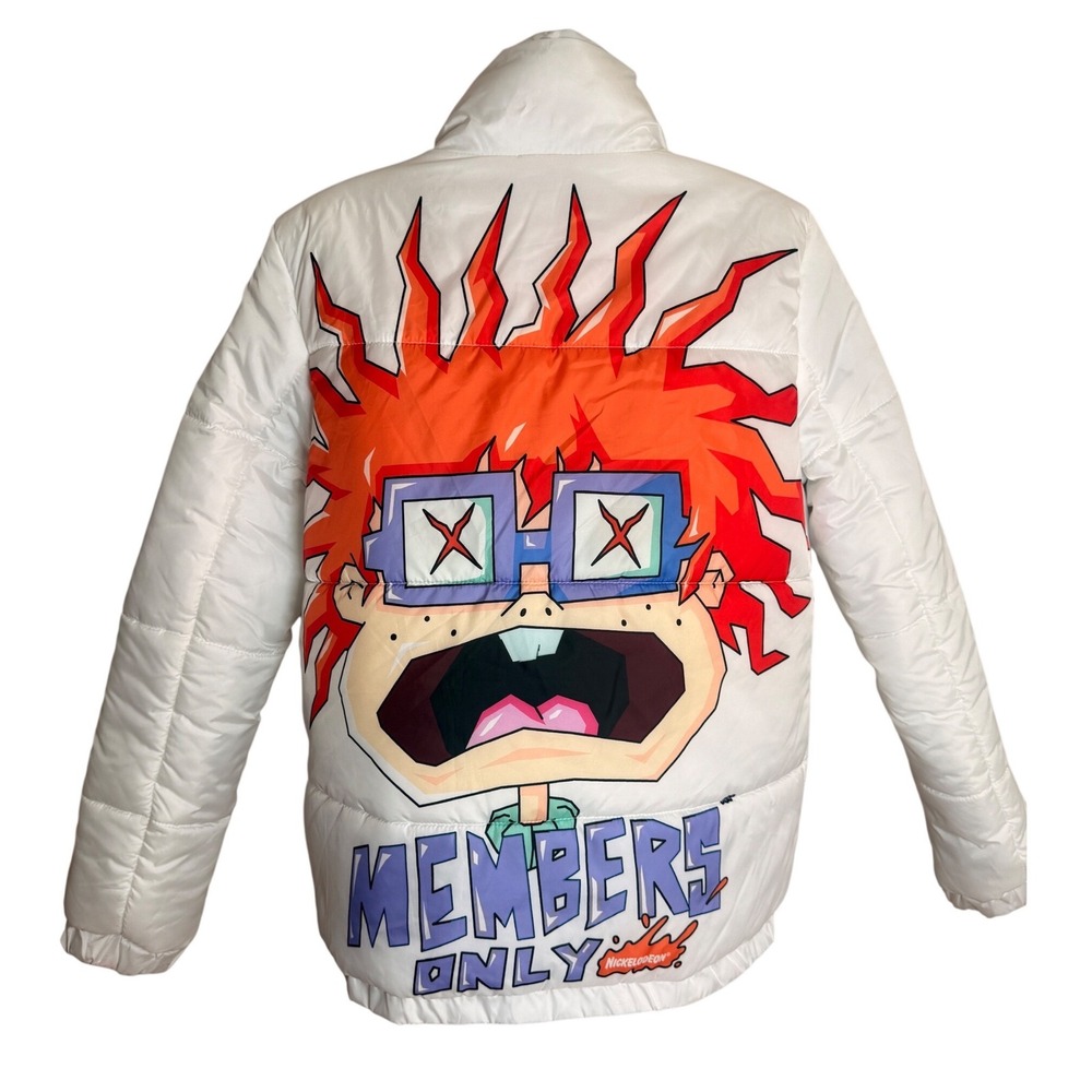 Members Only Rugrats Reversible Puffer Jacket Mens Med White Nickelodeon 90s - Picture 1 of 11